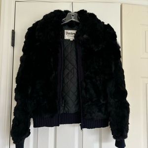 Vintage Danlee Bomber Rabbit Fur Jacket Size Medium 80s Womens Tear
